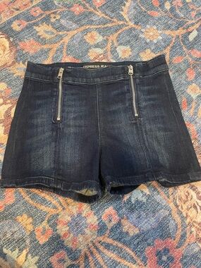 Express Dark Blue Denim Zip-Front Women's Shorts